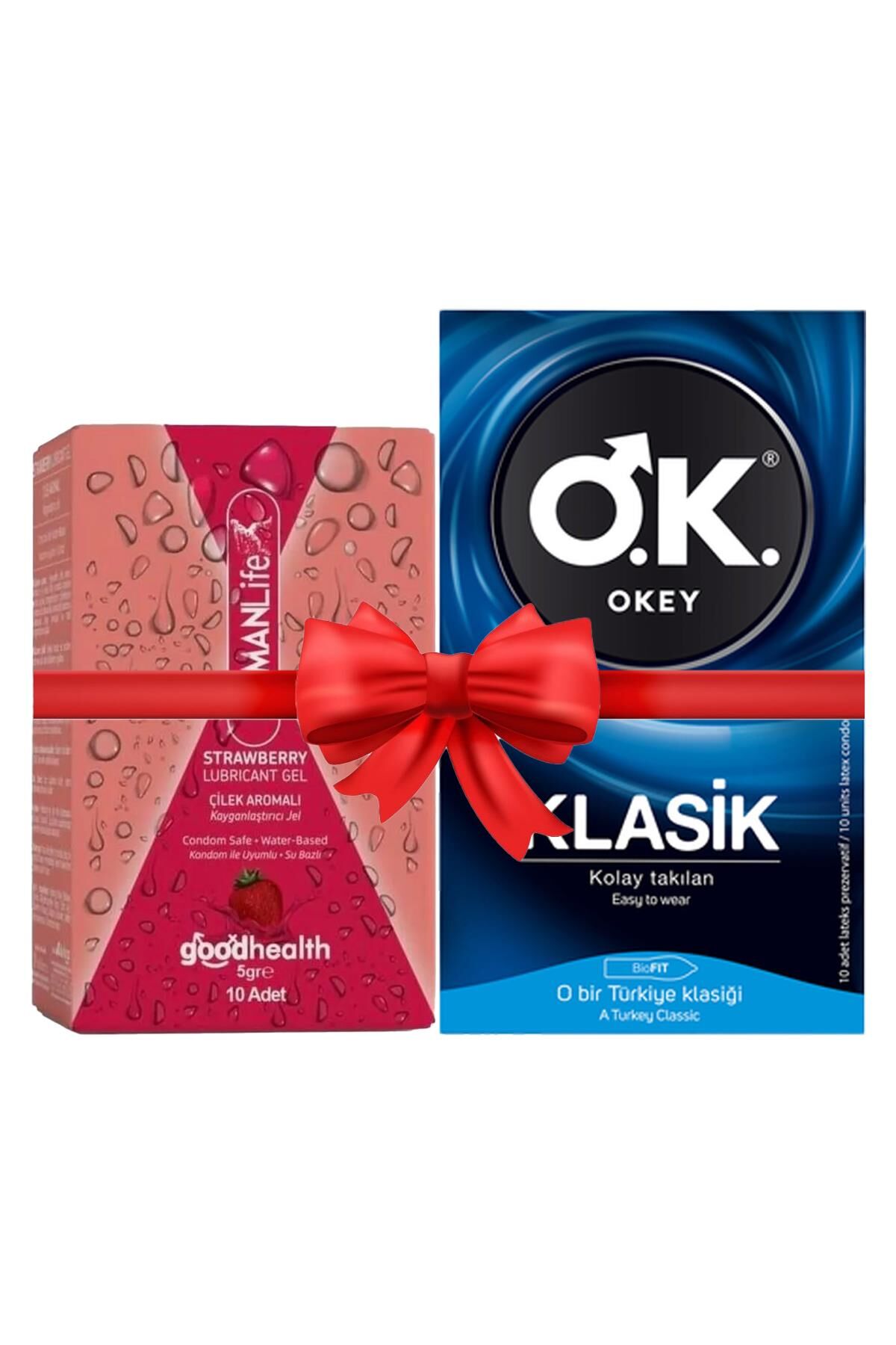 Okey Prezervatif Klasik 10'lu + HumanLife 5 gr X 10 Çilek Aromalı Kayganlaştırıcı Jel Lubricant