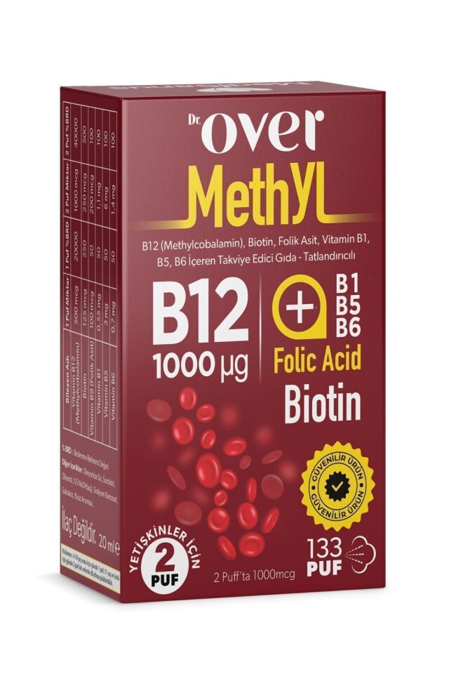 Dr. Over B12 Plus B12 Biotin Folik Asit Vitamin B1 B5 B6 İçeren Takviye Edici Gıda 20 ml