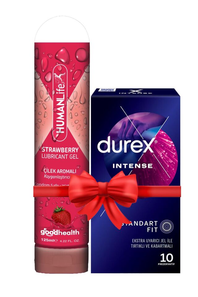 Durex Intense Prezervatif 10'lu + HumanLife 125 ml Çilek Aromalı Kayganlaştırıcı Jel Lubricant