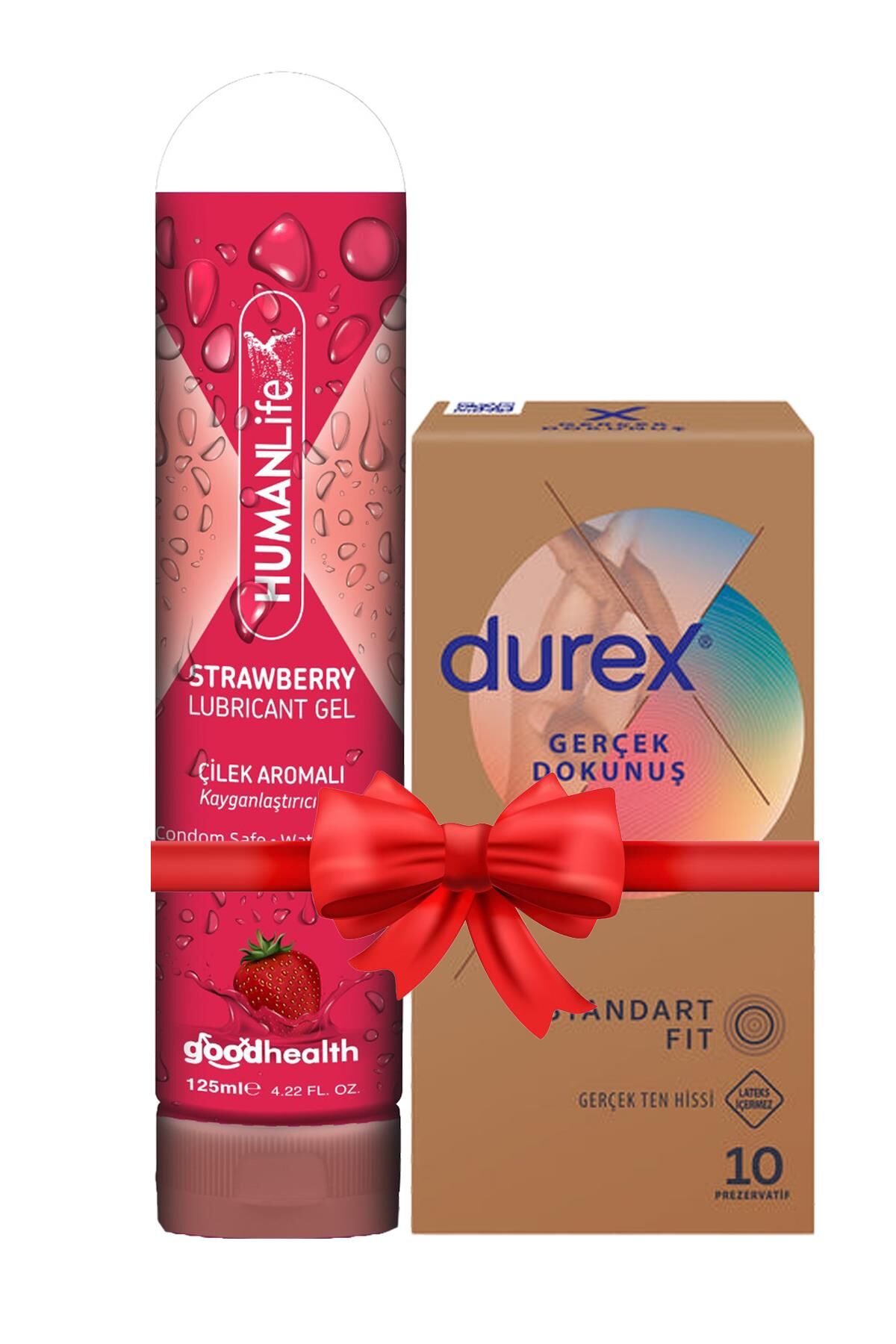 Durex Gerçek Dokunuş Ultra Kaygan Prezervatif 10'lu + HumanLife 125 ml Çilek Aromalı Kayganlaştırıcı Jel Lubricant