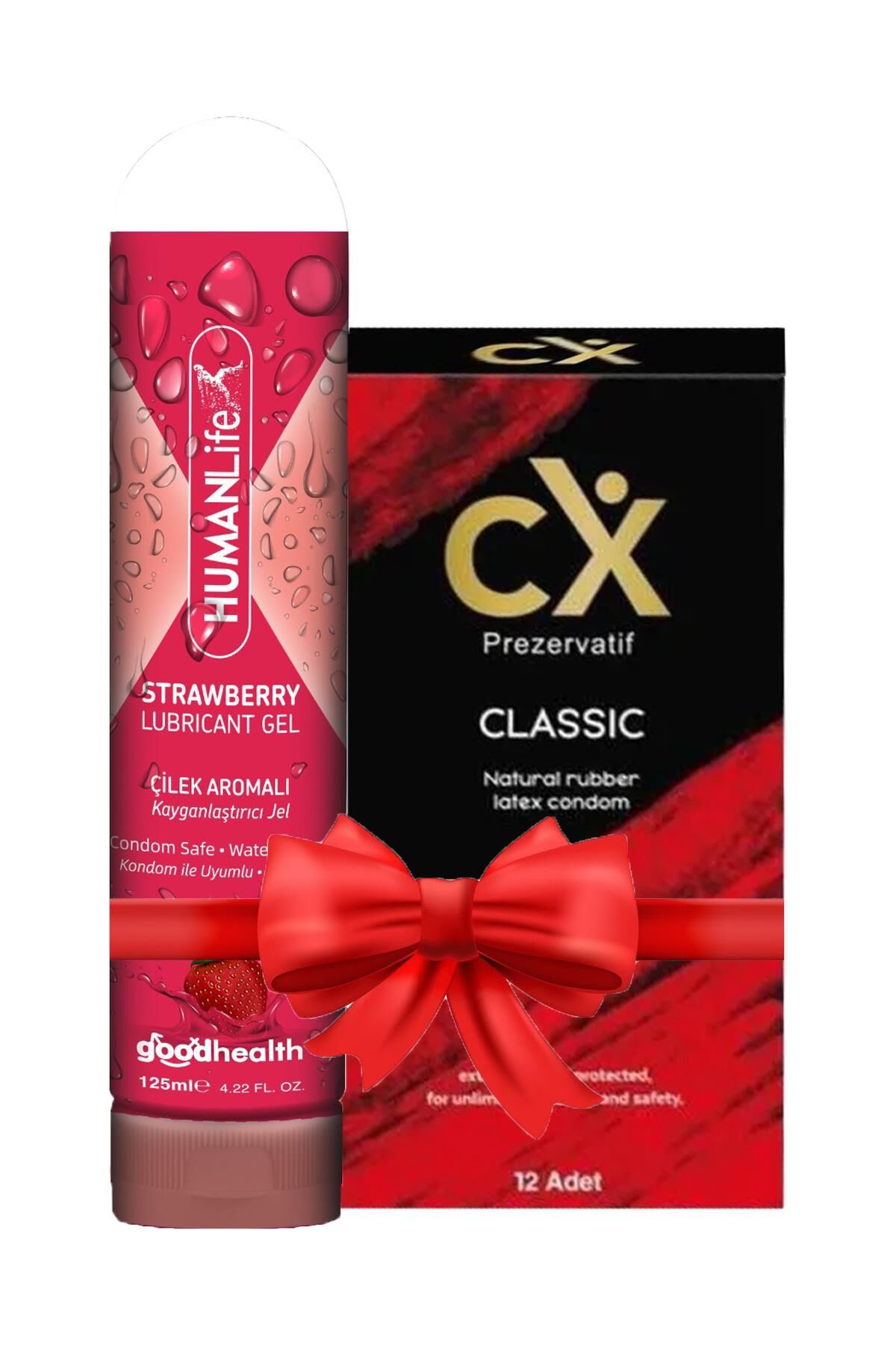 CX Prezervatif Classic 12'li + HumanLife 125 ml Çilek Aromalı Kayganlaştırıcı Jel Lubricant