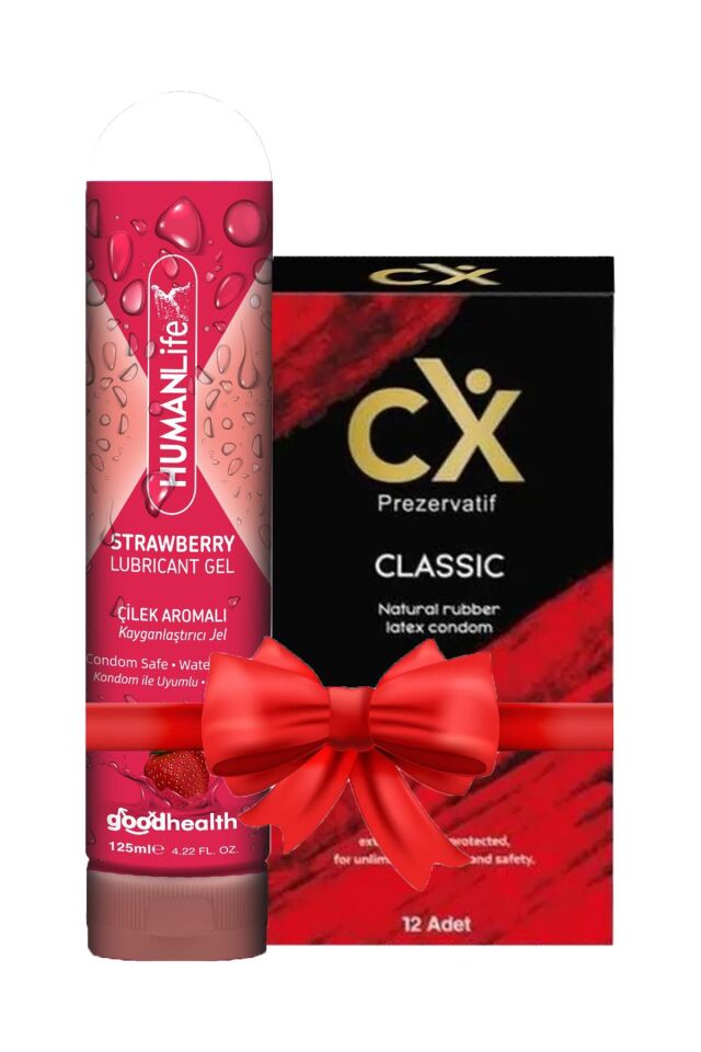 CX Prezervatif Classic 12'li + HumanLife 125 ml Çilek Aromalı Kayganlaştırıcı Jel Lubricant