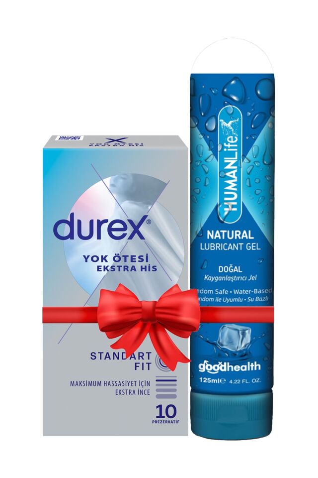 Durex Yok Ötesi Ekstra İnce Ekstra His 10'lu Prezervatif + HumanLife 125 ml Doğal Kayganlaştırıcı Jel Lubricant