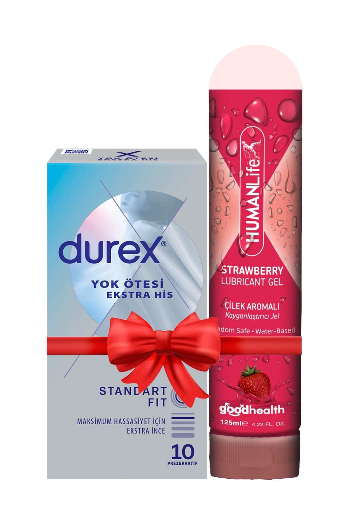 Durex Yok Ötesi Ekstra İnce Ekstra His 10'lu Prezervatif + HumanLife 125 ml Çilek Aromalı Kayganlaştırıcı Jel Lubricant